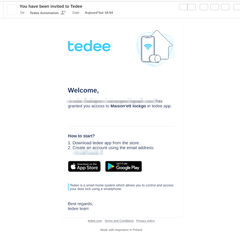 mail de partage d'accès à la serrure Tedee Go