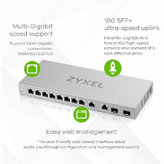 Zyxel 12-Port Web-Managed Multi-Gigabit Switch with 2 x 2.5G Ports/2 x 10G SFP+ Ports Desktop/Wall Mounted, 5 Year Warranty XGS1210-12