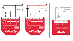 Schéma de branchement des commutateurs z-wave shelly wave 1 PM et 1 PM Mini