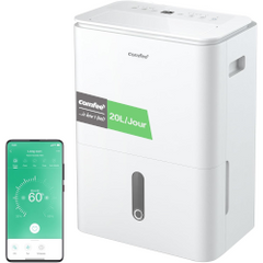 Déshumidificateur 2-EN-1,Elimine l'humidité jusqu'à 20L/Jour, Purification d'air avec ioniseur, 4 Modes, Fonction Air Swing, Contrôle APP, Idéal pour pièces de 37-52㎡, Easy Dry 20