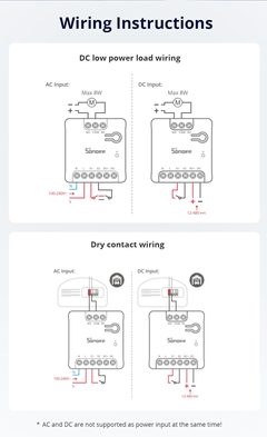 Schémas et connections du micro-module contact sec le Sonoff Mini-D