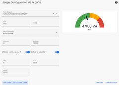 paramétrage puissance totale PAPP dans le dashboard Lovelace de Home assistant