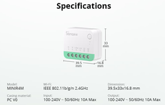 specifications and dimensions of the new sonoff mini matter switch miniR4M