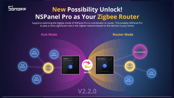 Désormais avec la V2.2.0 Le Nspanel Pro est configurable en coordinateur ou routeur une fonction très très intéressante, pour une intégration universelle.