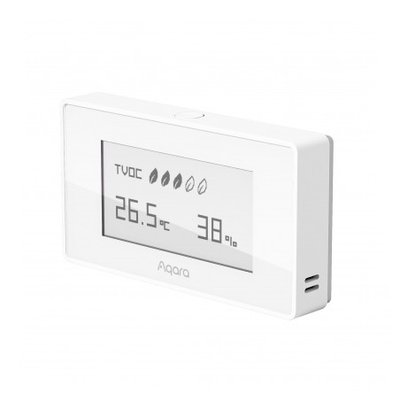 The Aqara AAQS-S01 Air Quality Monitor can detect the concentration and level of TVOC in the air, as well as temperature and humidity.