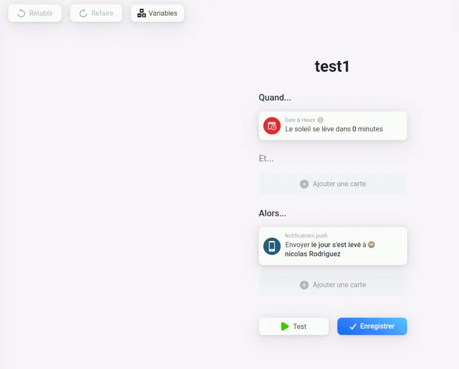 Animated gif of summary presentation of the two types of creation of flows or scenarios for the homey pro box